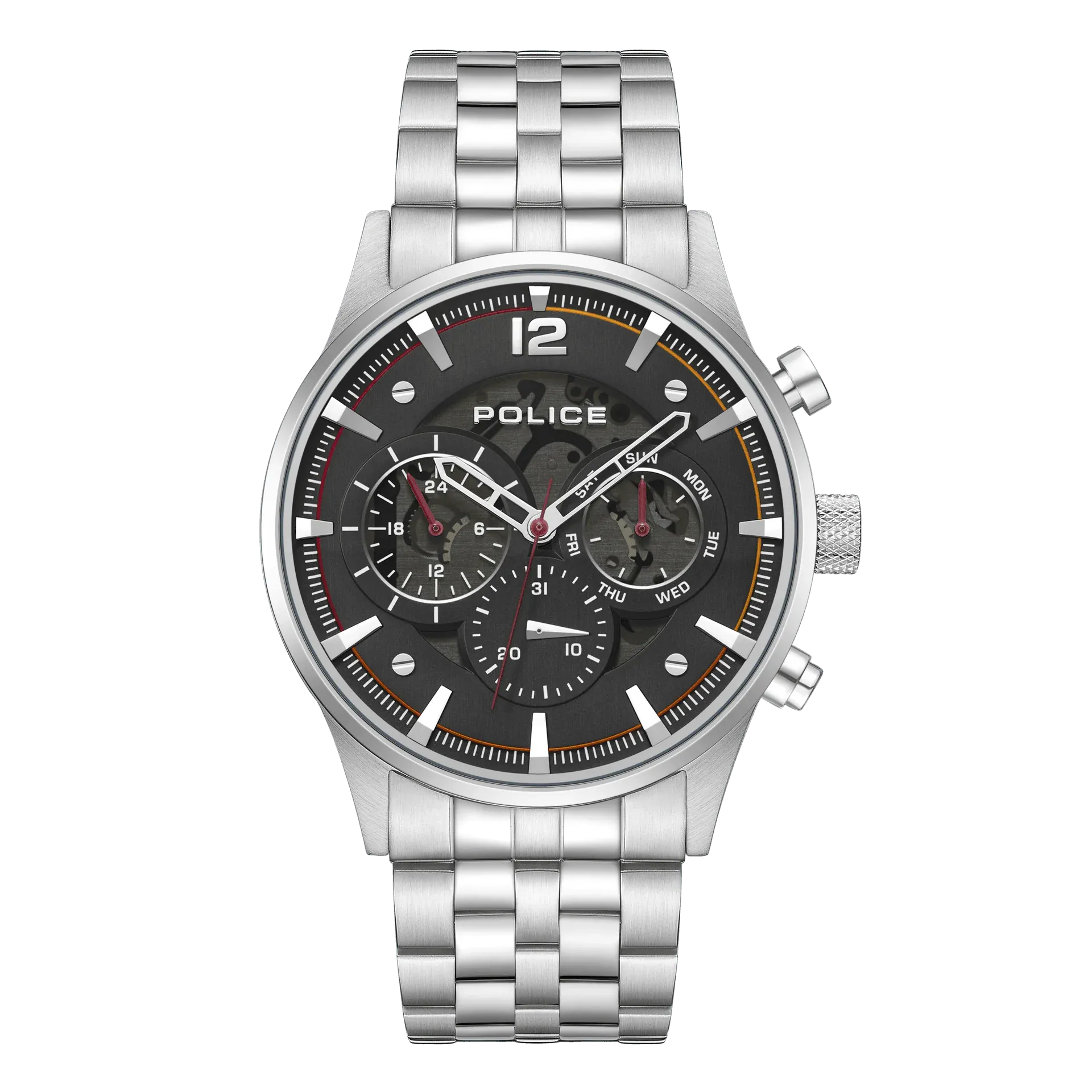 Police Driver II Gents Black Dial Stainless Steel Watch