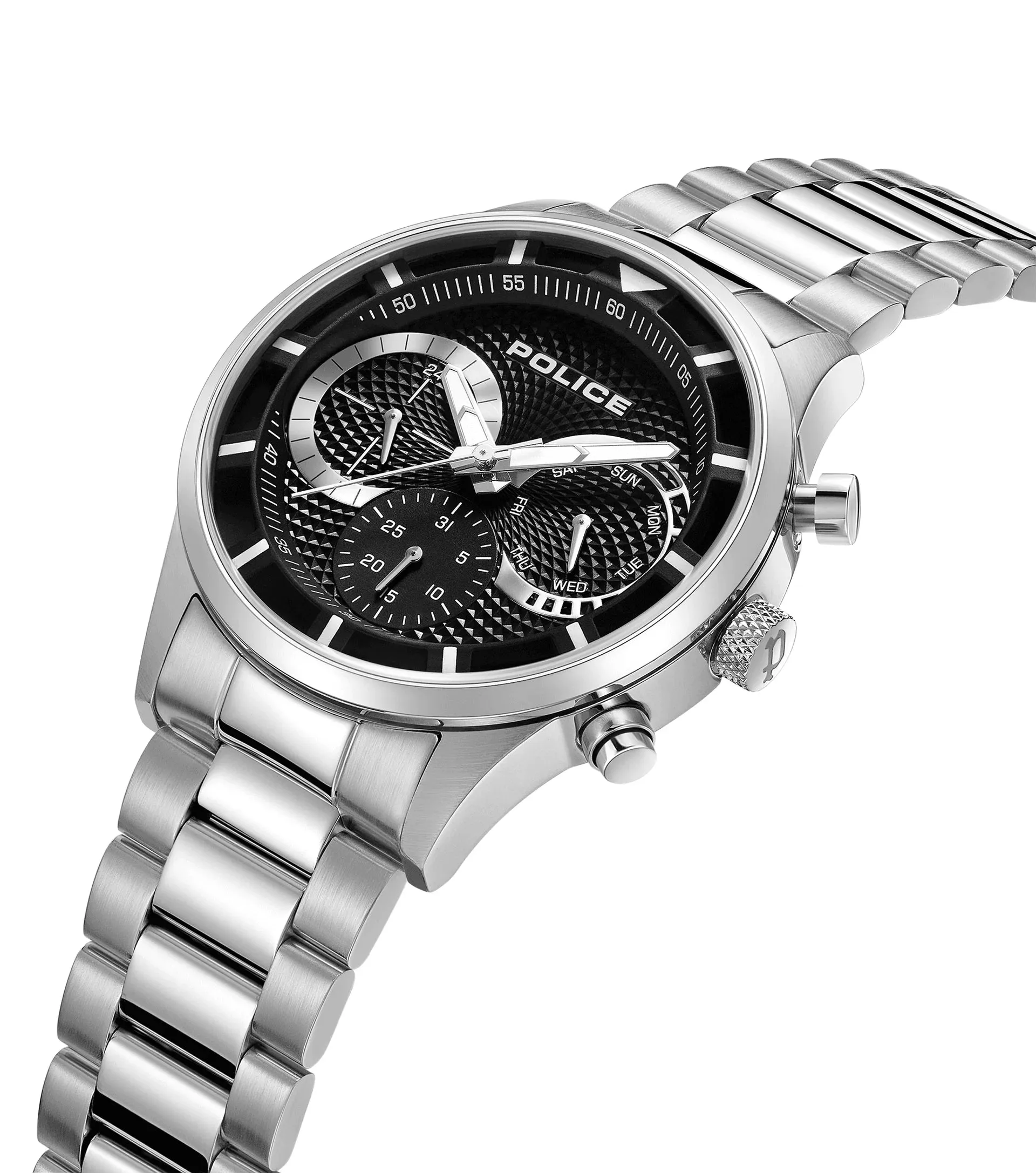 Police Driver II Gents Black Dial Stainless Steel Watch