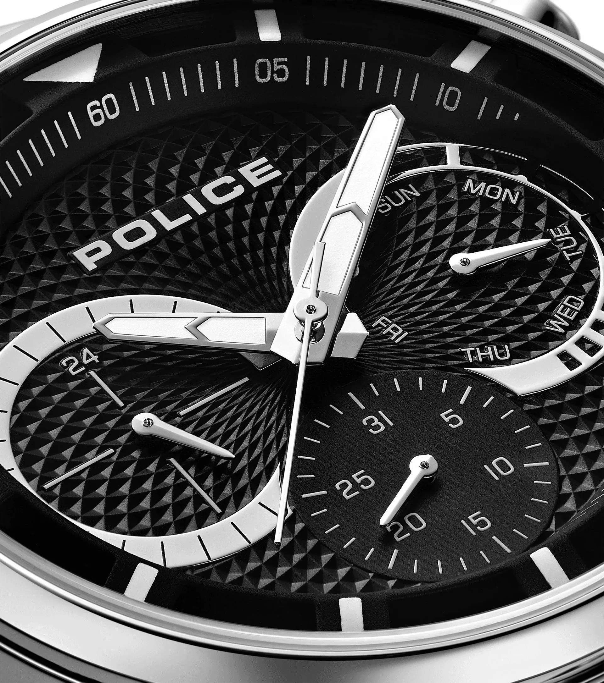 Police Driver II Gents Black Dial Stainless Steel Watch