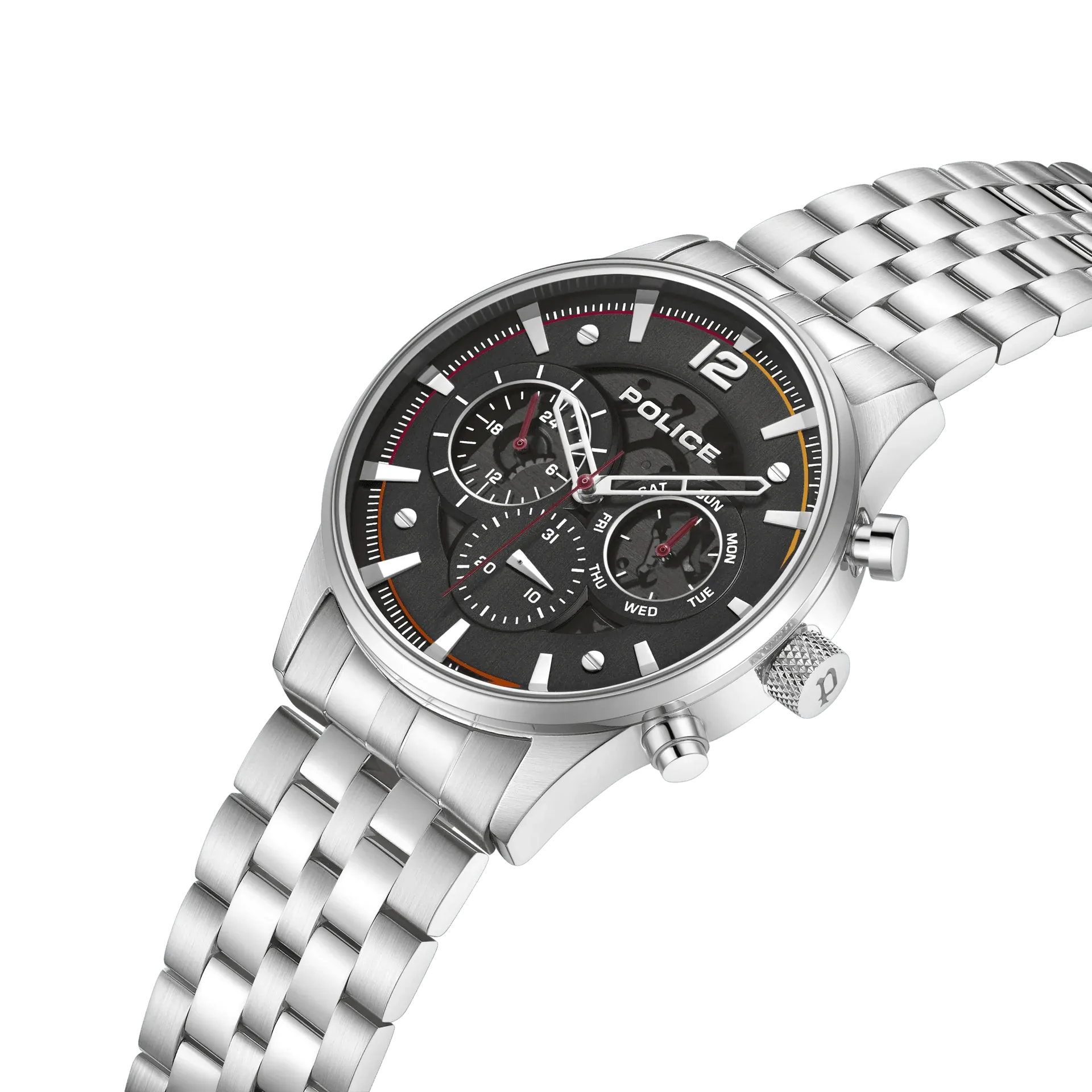 Police Driver II Gents Black Dial Stainless Steel Watch