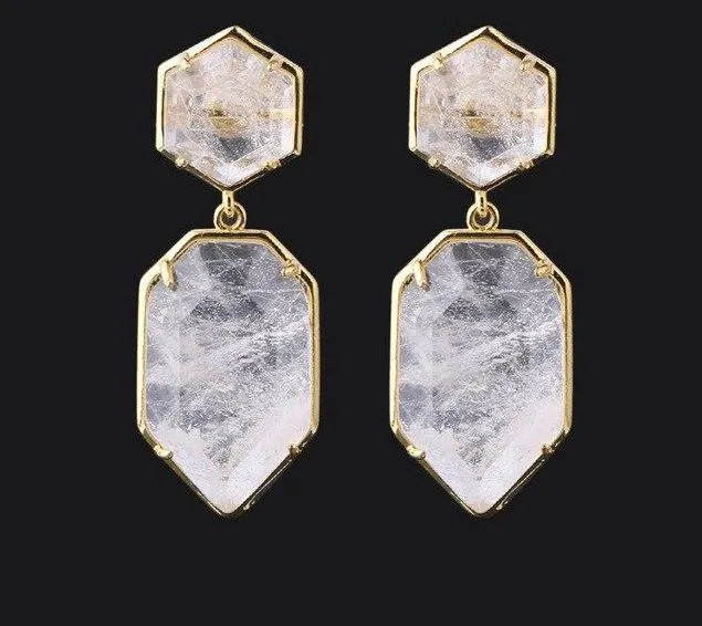 Polygons Crystal Stud Earrings - Amethyst, Agate, Quartz & Onyx