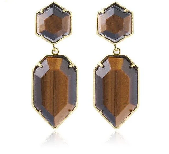 Polygons Crystal Stud Earrings - Amethyst, Agate, Quartz & Onyx
