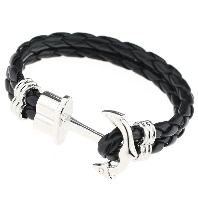 Pulseras Fashion Men Jewelry Men's PU Leather Bracelet Friendship Unisex Punk Rock Anchor Bracelets Bangles For Women Gift