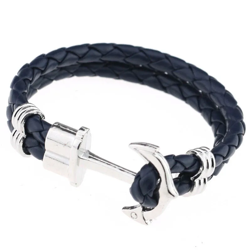 Pulseras Fashion Men Jewelry Men's PU Leather Bracelet Friendship Unisex Punk Rock Anchor Bracelets Bangles For Women Gift