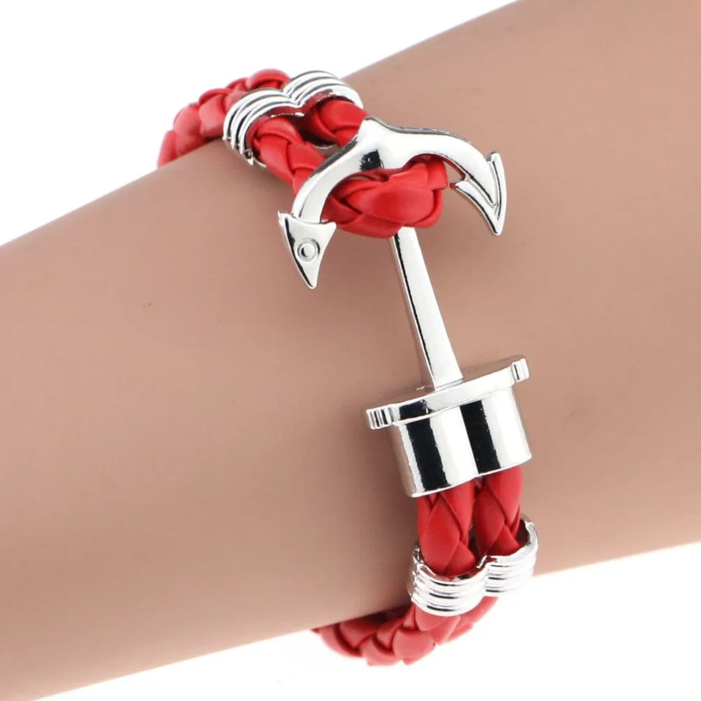Pulseras Fashion Men Jewelry Men's PU Leather Bracelet Friendship Unisex Punk Rock Anchor Bracelets Bangles For Women Gift