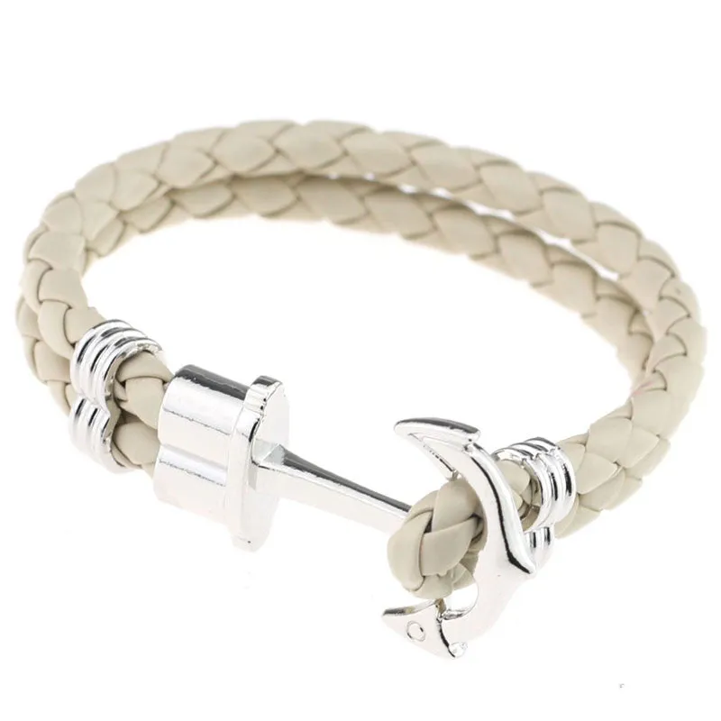 Pulseras Fashion Men Jewelry Men's PU Leather Bracelet Friendship Unisex Punk Rock Anchor Bracelets Bangles For Women Gift