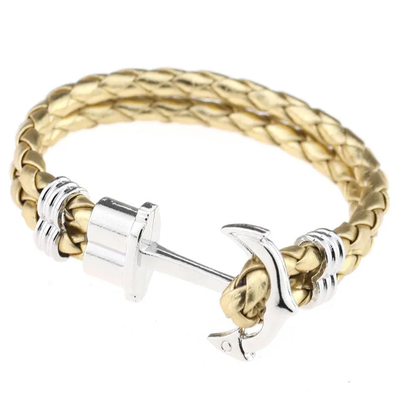 Pulseras Fashion Men Jewelry Men's PU Leather Bracelet Friendship Unisex Punk Rock Anchor Bracelets Bangles For Women Gift