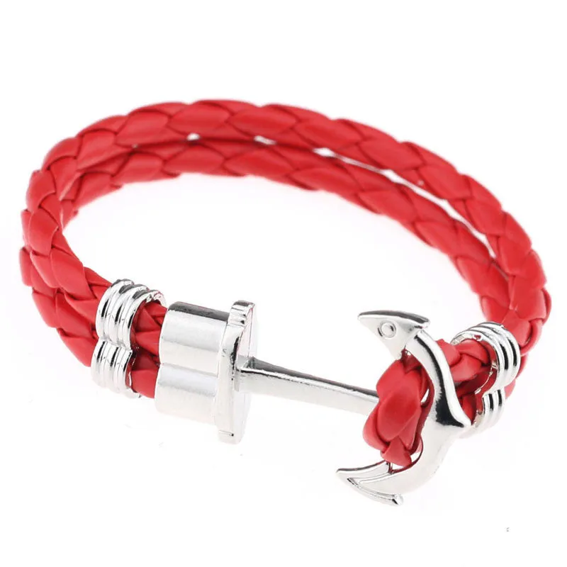 Pulseras Fashion Men Jewelry Men's PU Leather Bracelet Friendship Unisex Punk Rock Anchor Bracelets Bangles For Women Gift