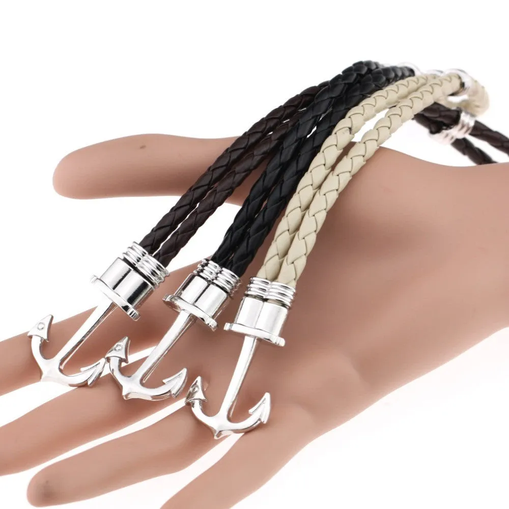 Pulseras Fashion Men Jewelry Men's PU Leather Bracelet Friendship Unisex Punk Rock Anchor Bracelets Bangles For Women Gift