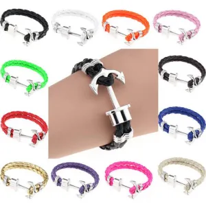 Pulseras Fashion Men Jewelry Men's PU Leather Bracelet Friendship Unisex Punk Rock Anchor Bracelets Bangles For Women Gift