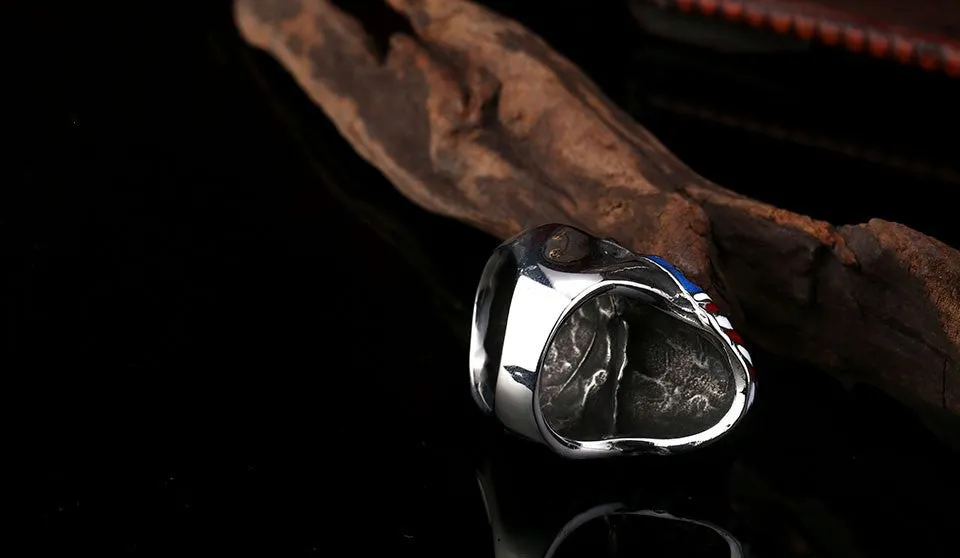 Punk American Flag Stainless Steel Skull Ring for Man Personality Biker Jewelry