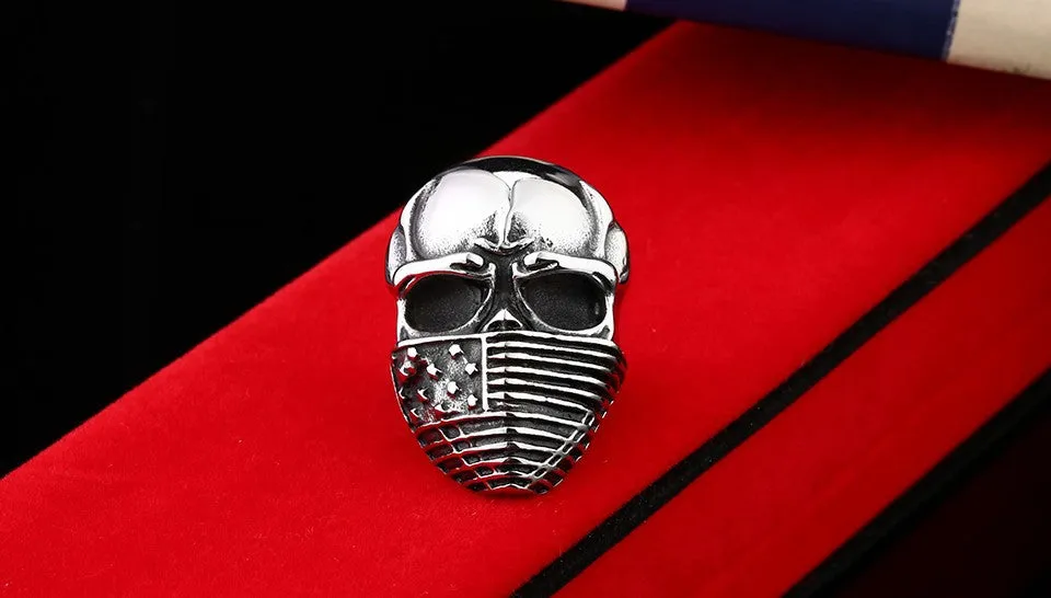 Punk American Flag Stainless Steel Skull Ring for Man Personality Biker Jewelry
