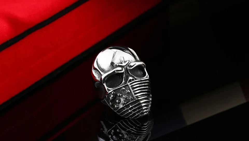Punk American Flag Stainless Steel Skull Ring for Man Personality Biker Jewelry