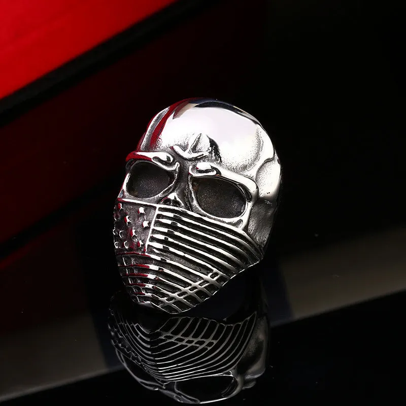 Punk American Flag Stainless Steel Skull Ring for Man Personality Biker Jewelry
