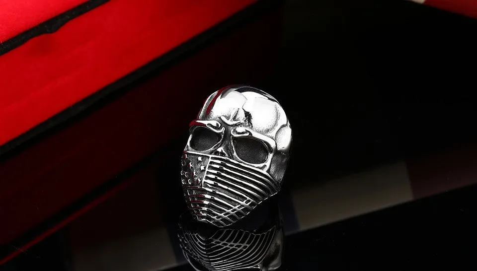 Punk American Flag Stainless Steel Skull Ring for Man Personality Biker Jewelry