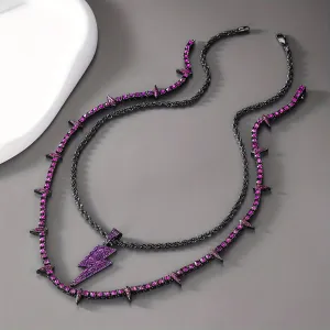 Purple Lightning Pendant Necklace Hip Hop Spiked Purple Tennis Chain Men Teen