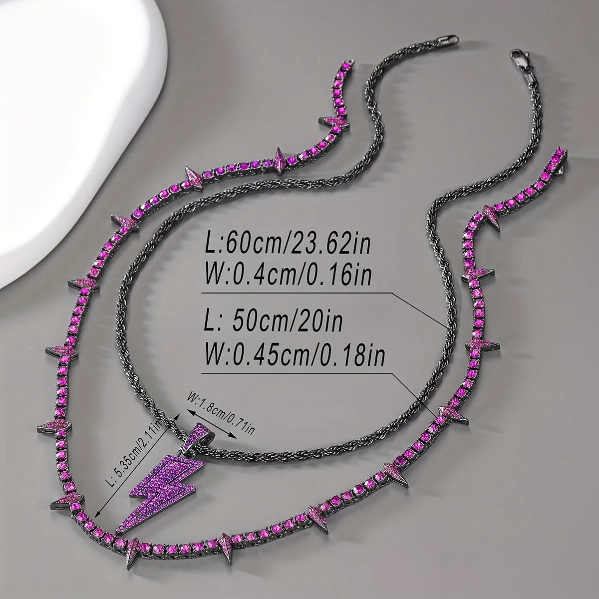 Purple Lightning Pendant Necklace Hip Hop Spiked Purple Tennis Chain Men Teen