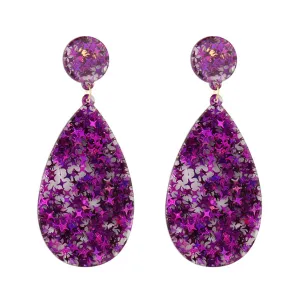 Purple Resin & 18K Gold-Plated Star Teardrop Earrings