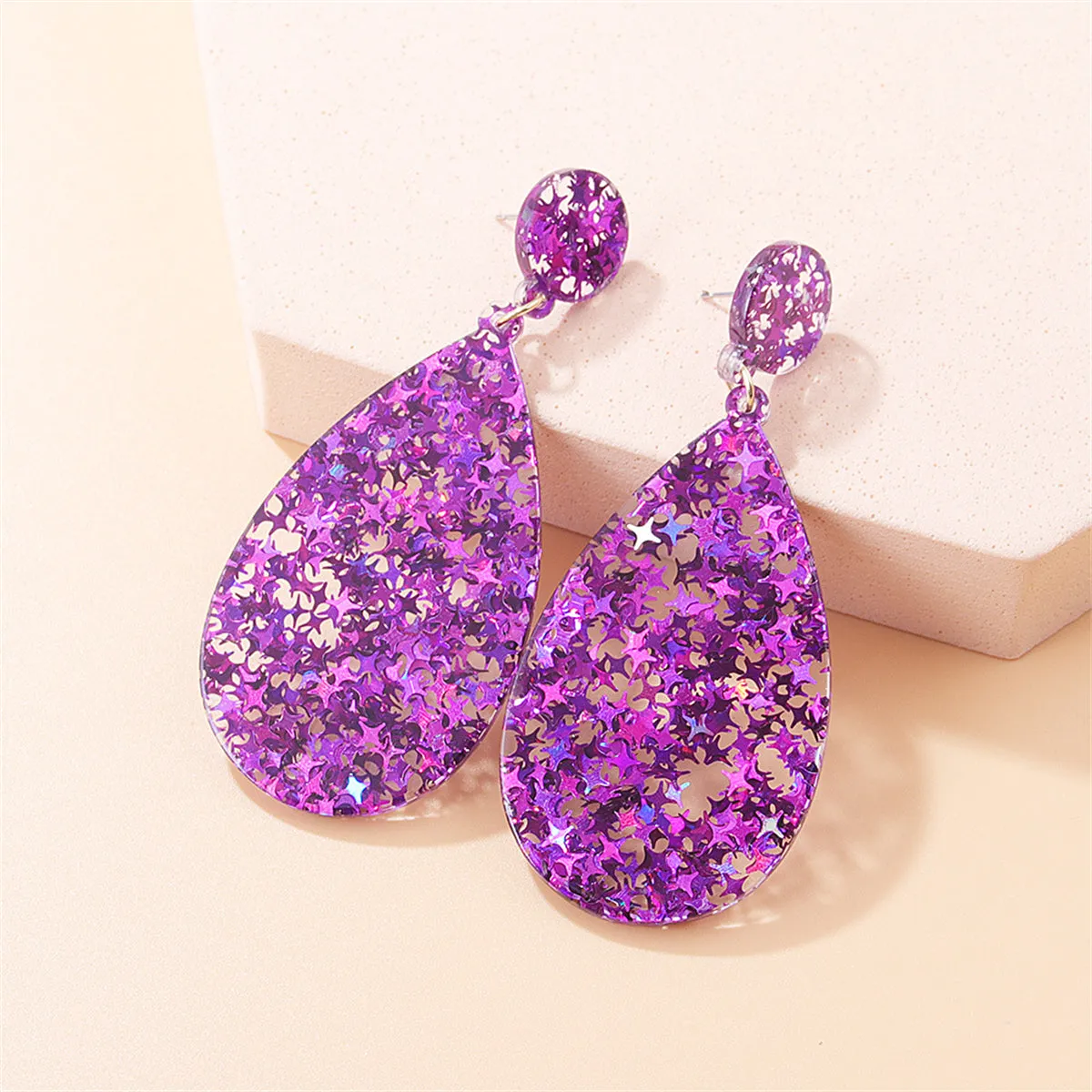 Purple Resin & 18K Gold-Plated Star Teardrop Earrings