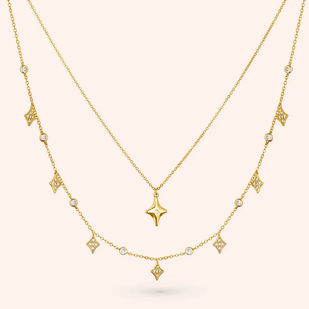 "Estrella" Set of Two 1.2CTW North Star and Stationed Layering Necklaces