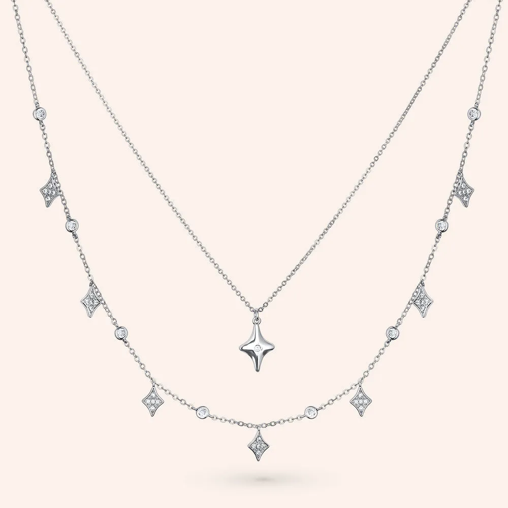 "Estrella" Set of Two 1.2CTW North Star and Stationed Layering Necklaces