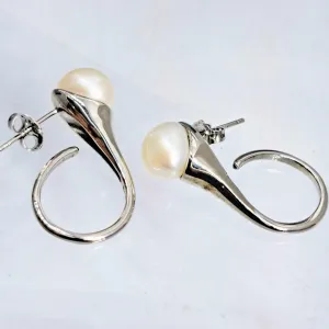 "Pearl Trumpets" 1.5" Earrings - Pearls, Sterling