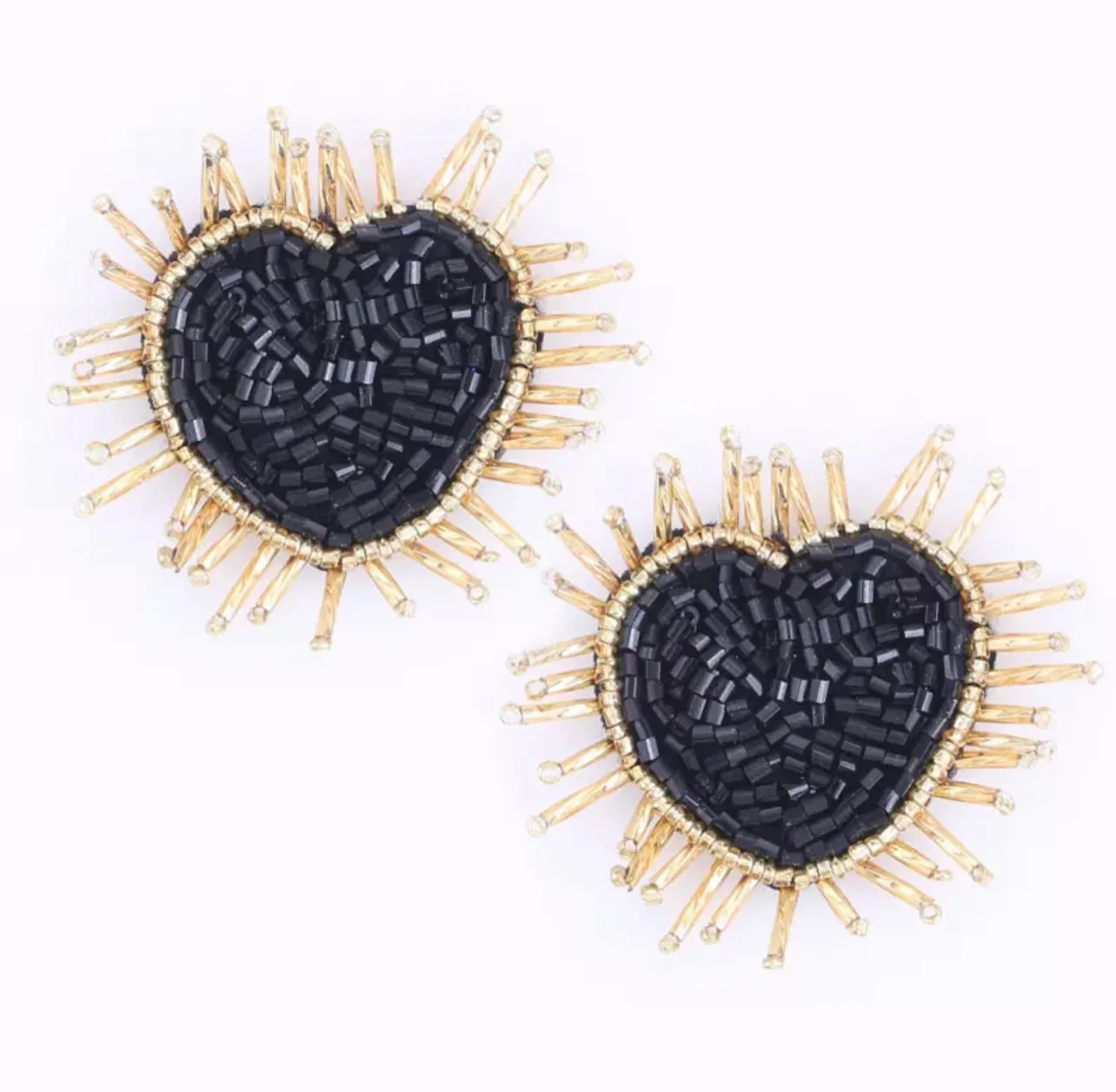 Radiating Beaded Heart Earrings with Gold Border 230-10 | Erika Williner Designs