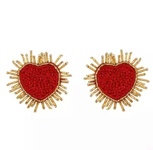 Radiating Beaded Heart Earrings with Gold Border 230-10 | Erika Williner Designs