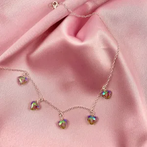 Rainbow Prism Crystal Heart Necklace Sterling Silver