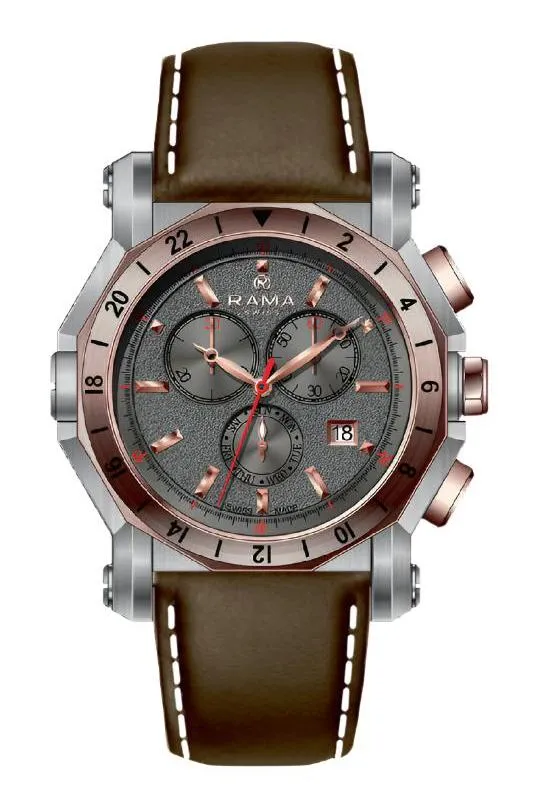 Rama Gents Chronograph Stainless Steel and Brown Leather Quartz Watch