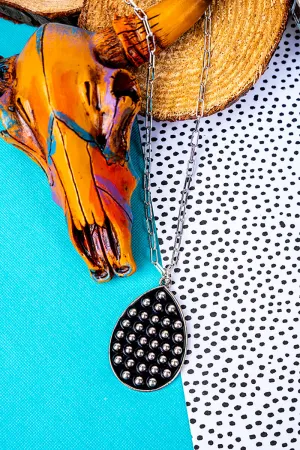 Ramblewood Studded Teardrop Silvertone Necklace