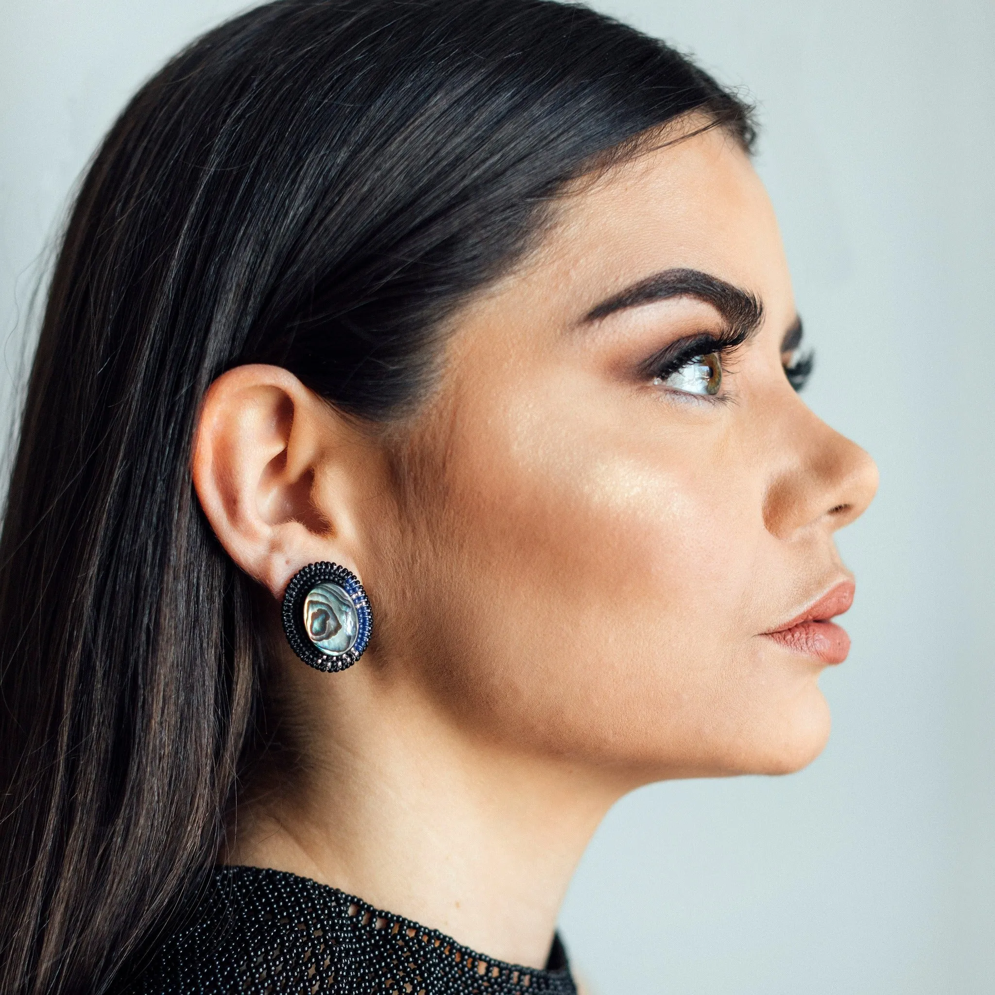 Raven Abalone Statement Earrings