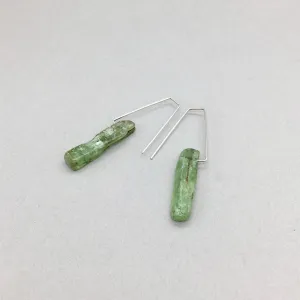 Raw Green Kyanite Geometric Earrings with Sterling Silver, Handmade
