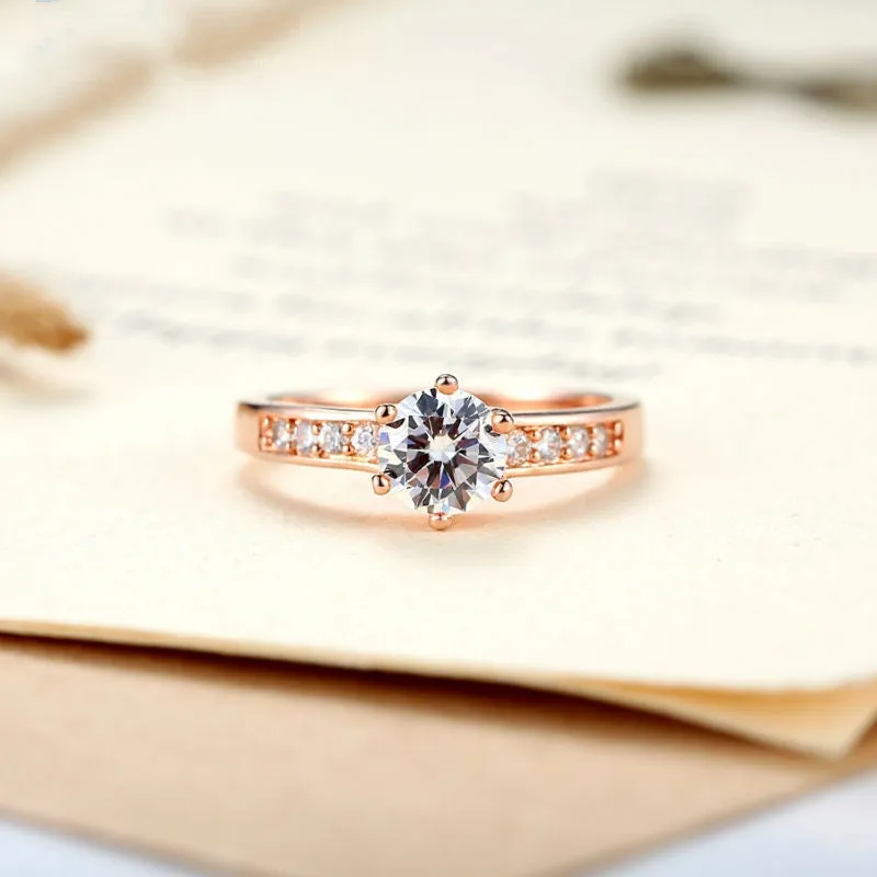 Real 18K Rose Gold Plated Ring for Women with Paved Micro AAA CZ Christmas Jewelry