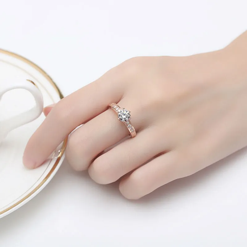 Real 18K Rose Gold Plated Ring for Women with Paved Micro AAA CZ Christmas Jewelry