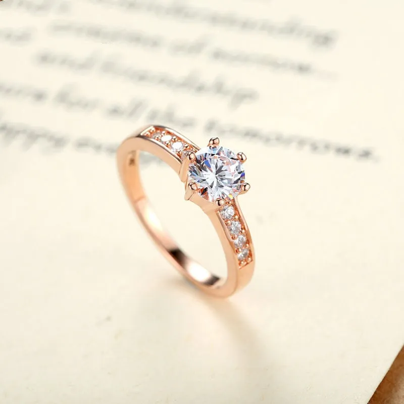 Real 18K Rose Gold Plated Ring for Women with Paved Micro AAA CZ Christmas Jewelry