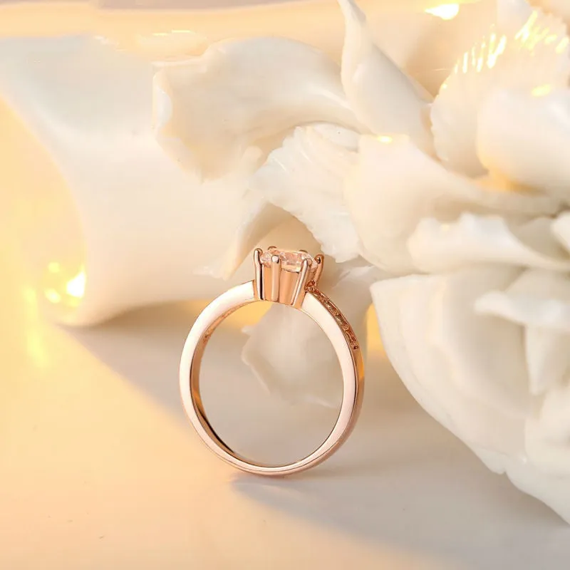 Real 18K Rose Gold Plated Ring for Women with Paved Micro AAA CZ Christmas Jewelry