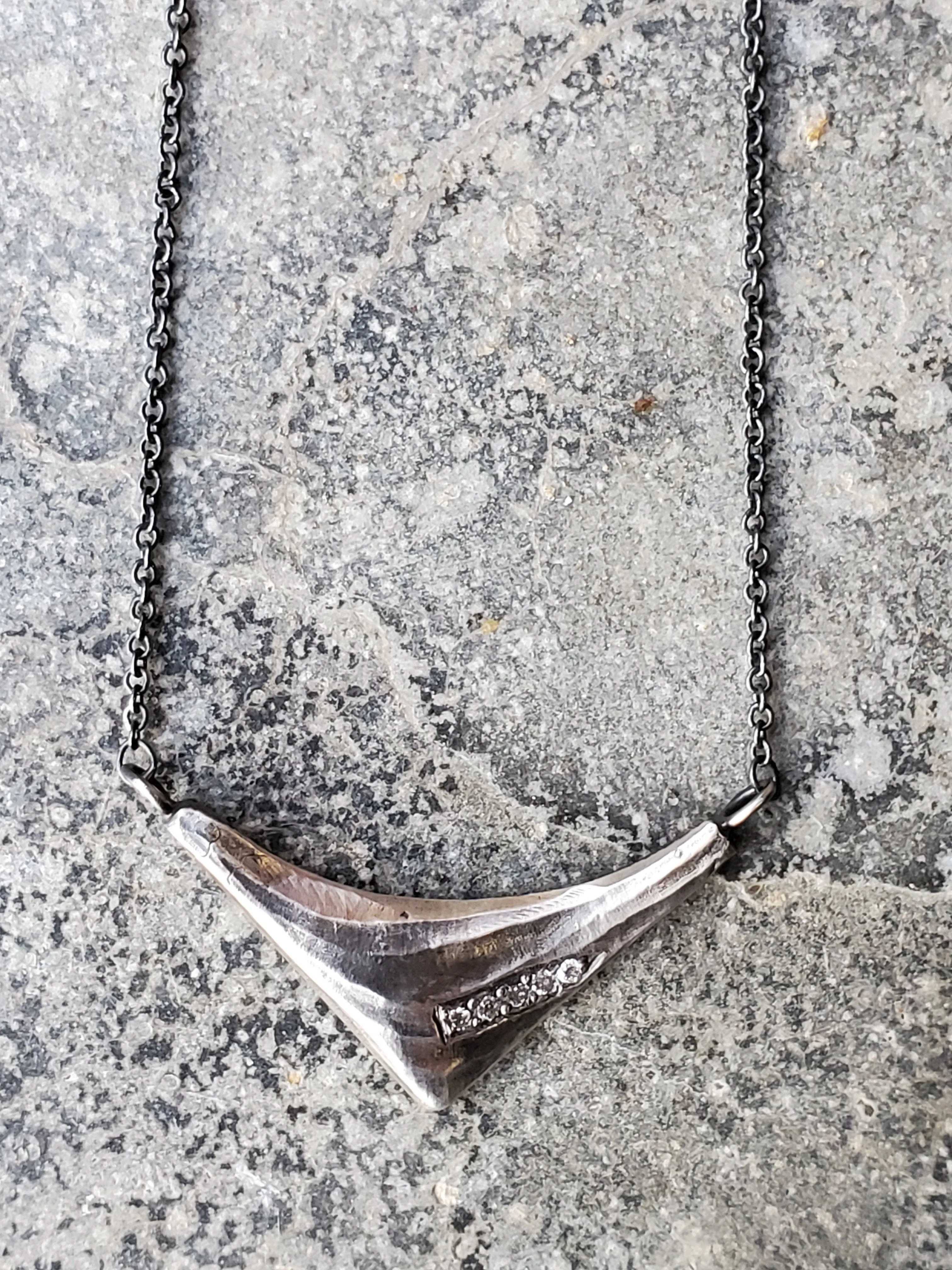Rebecca Overmann Sterling Silver Pave Diamond Triangle Necklace