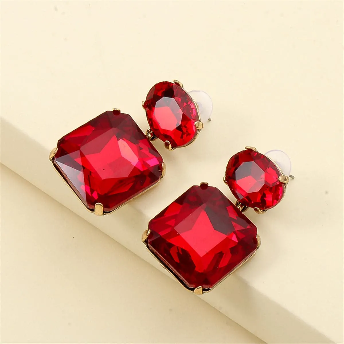 Red Crystal & 18K Gold-Plated Geometric Drop Earrings