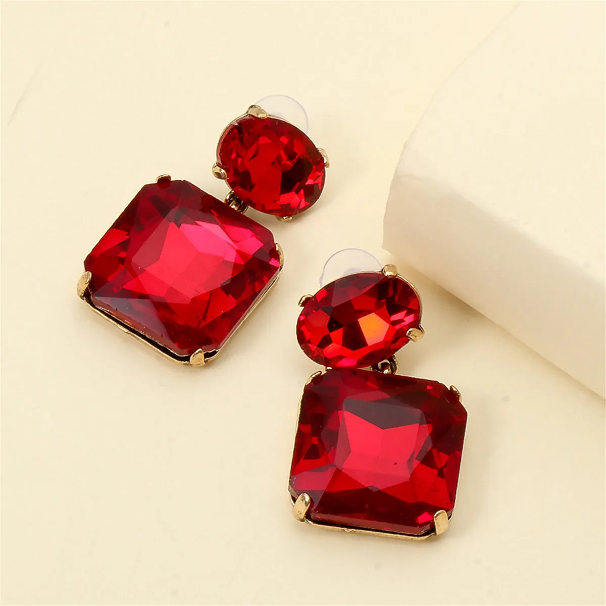 Red Crystal & 18K Gold-Plated Geometric Drop Earrings