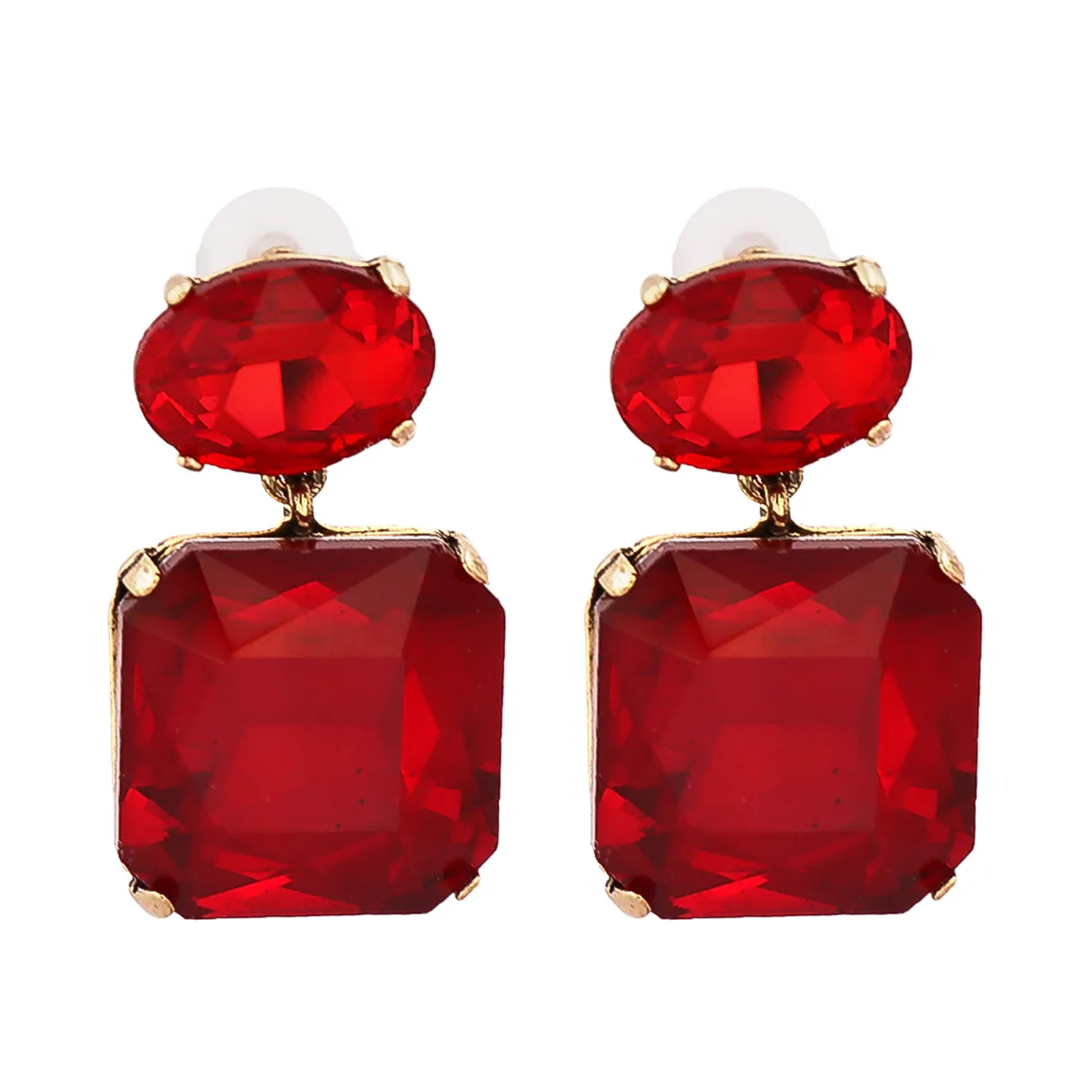 Red Crystal & 18K Gold-Plated Geometric Drop Earrings
