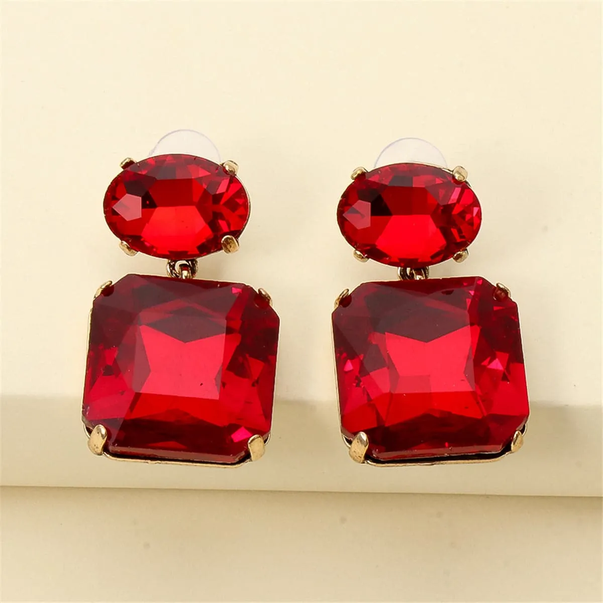 Red Crystal & 18K Gold-Plated Geometric Drop Earrings