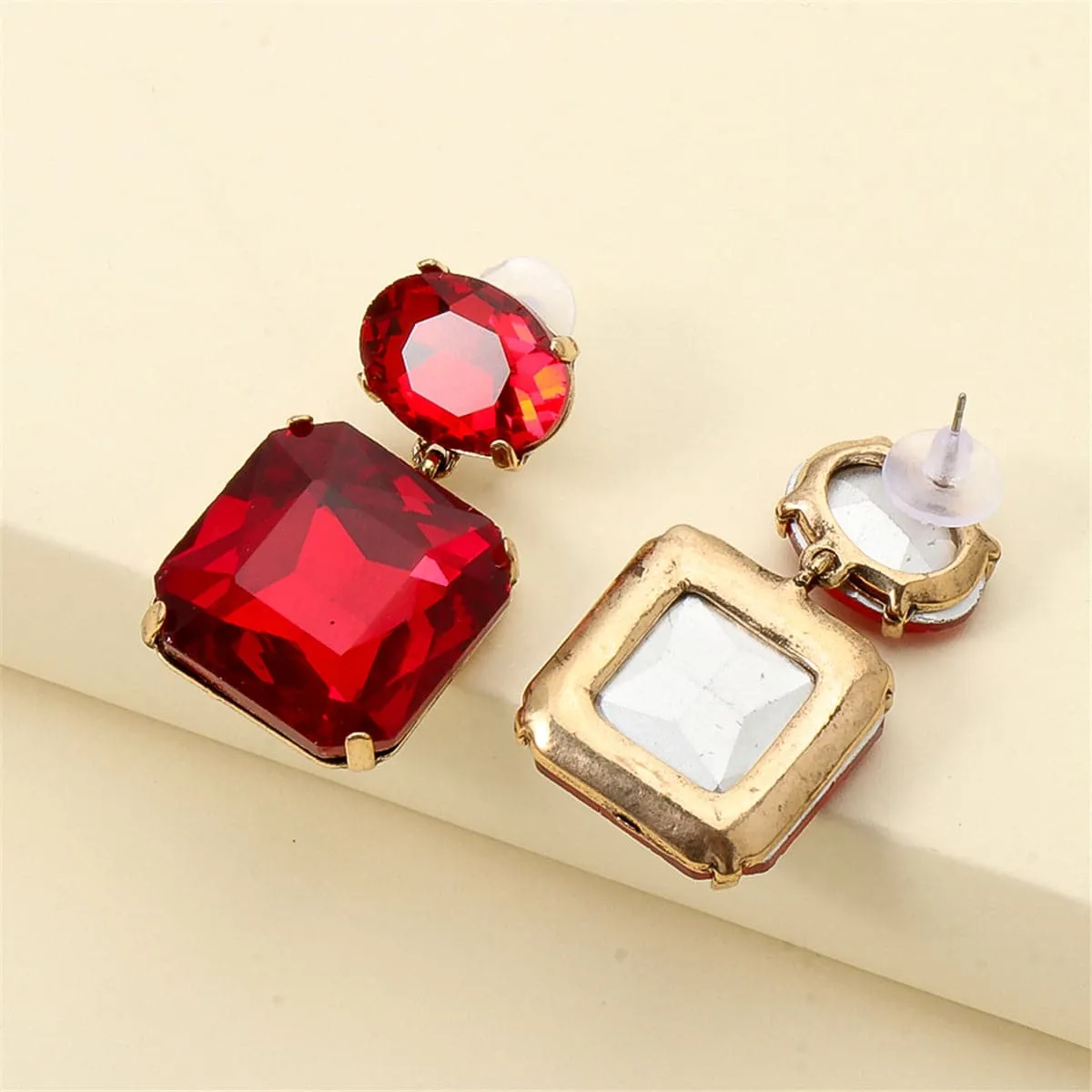 Red Crystal & 18K Gold-Plated Geometric Drop Earrings