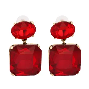 Red Crystal & 18K Gold-Plated Geometric Drop Earrings