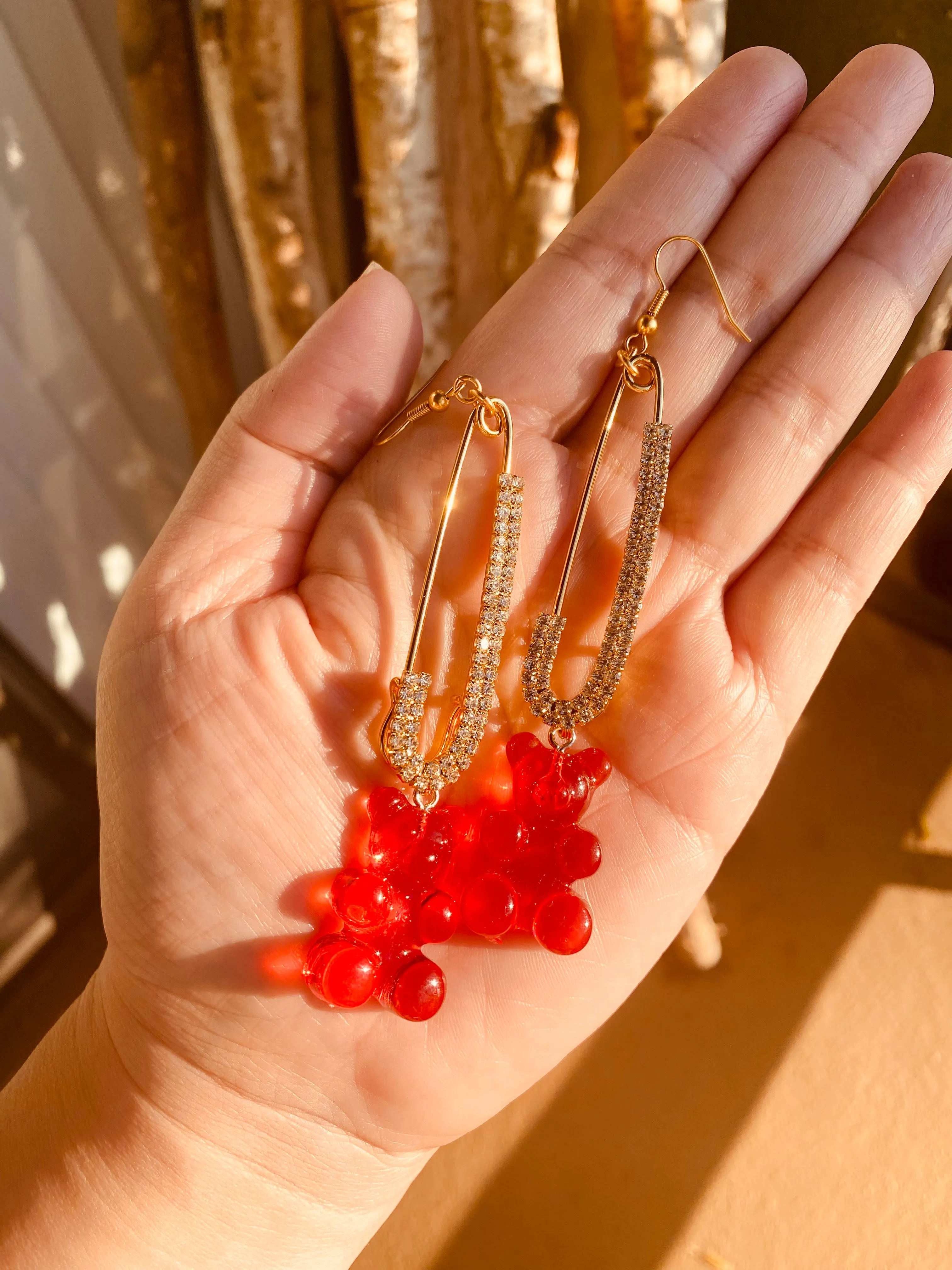 Red gummy bear earrings