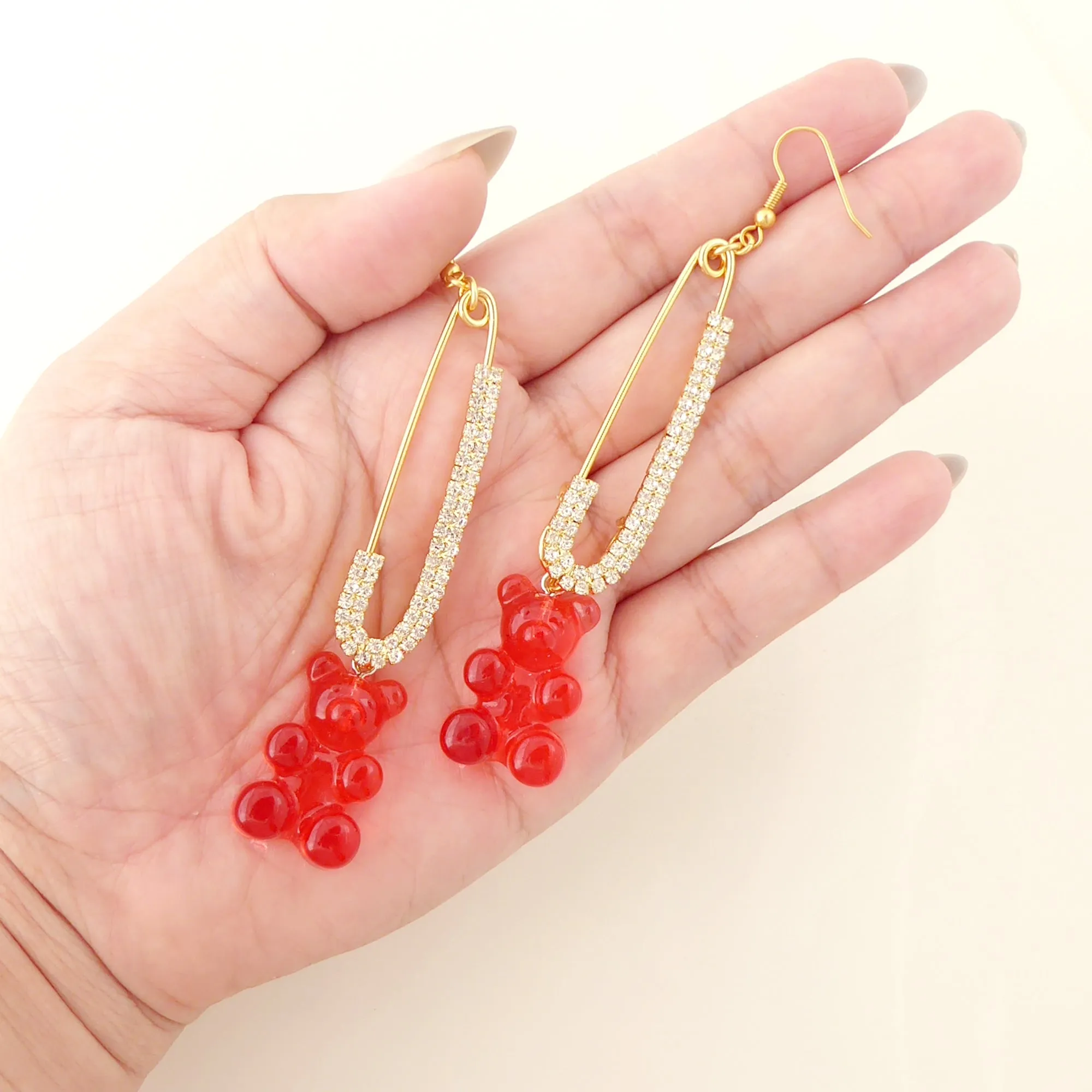 Red gummy bear earrings