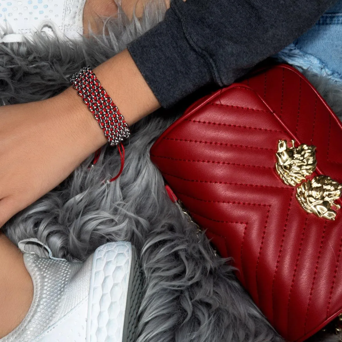 Red Panda Links | Deluxe Kismet Bracelet | Red x Silver