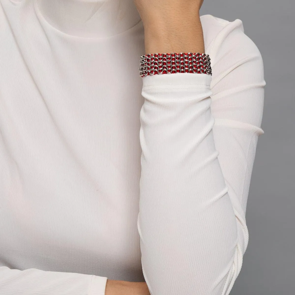Red Panda Links | Deluxe Kismet Bracelet | Red x Silver