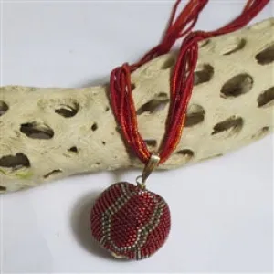 Red Twisted Seed Bead Necklace with Pendant