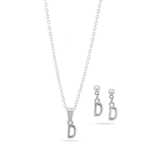 RHODIUM "D" SMALL PENDANT SHORT NECKLACE AND EARRINGS SET #SWKK-11768DRHO (TH17)